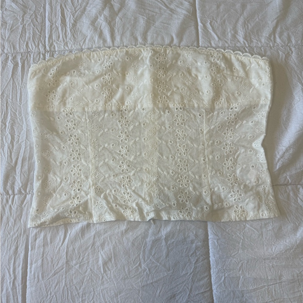 White Eyelet Lace Strapless Tube Top